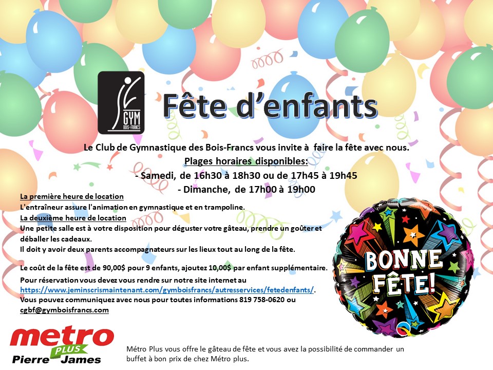 Club De Gymnastique Des Bois Francs Fetes D Enfants Victoriaville